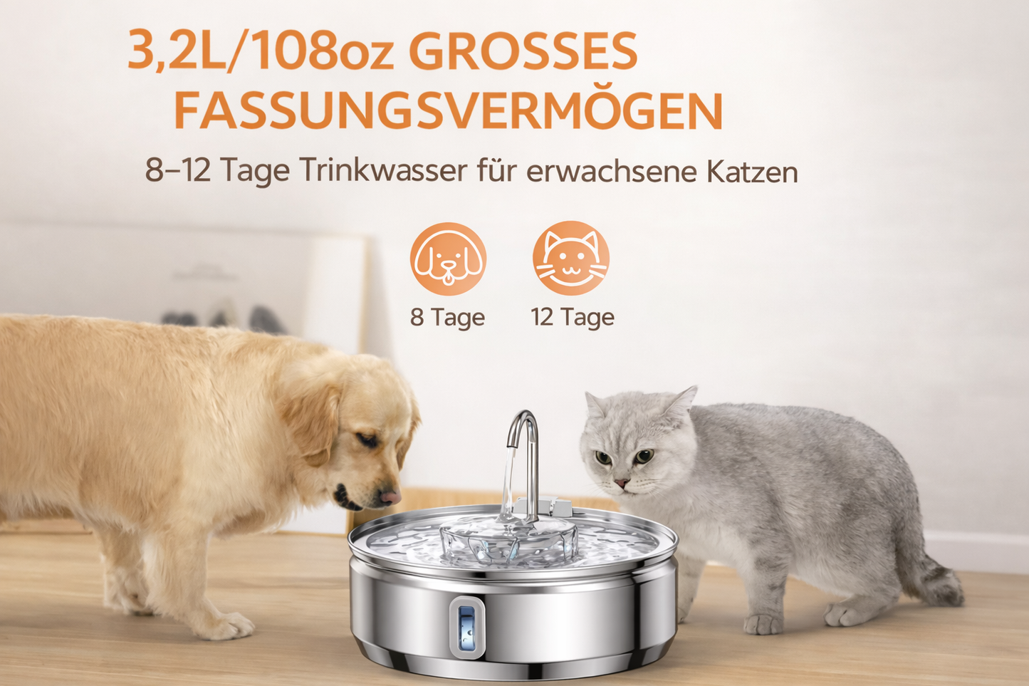 HappyPews® AquaFlow – Stainless Steel Drinking Fountain