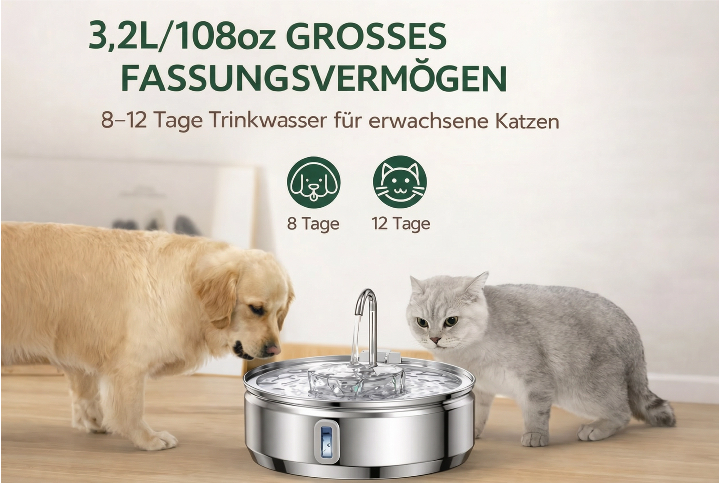 HappyPews® AquaFlow – Stainless Steel Drinking Fountain